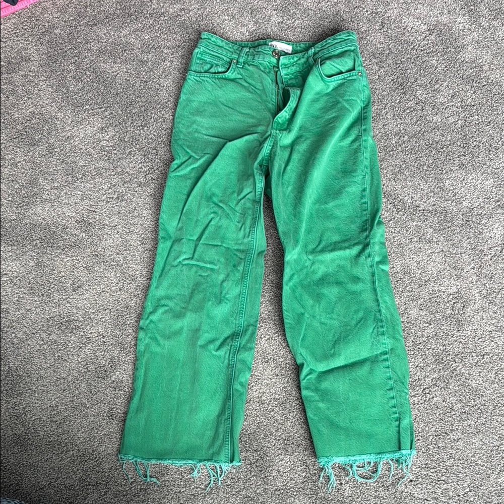 Zara Green Flare Wide Leg Jeans